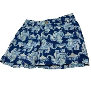 Lilly Pulitzer Jayne Stretch Short Blue Elephant Print Womens‎ 0 joy ride